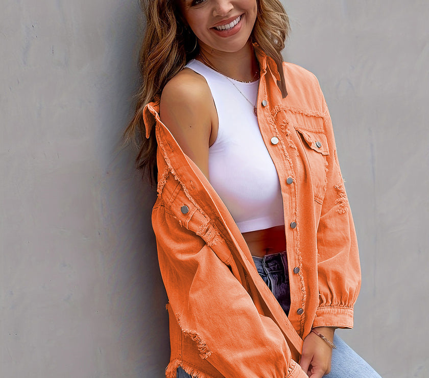 Distressed Drop Shoulder Denim Jacket