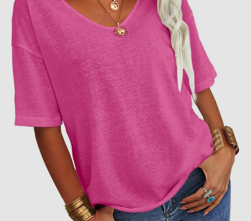 V-Neck Dropped Shoulder Half Sleeve T-Shirt