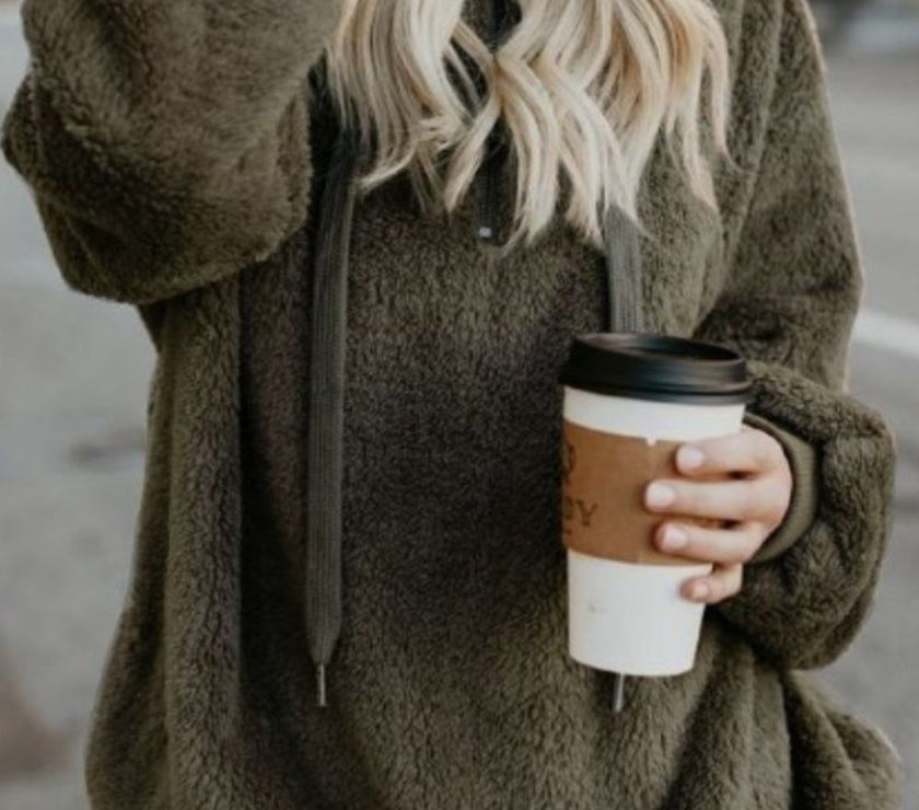 Full Size Quarter-Zip Drawstring Teddy Hoodie