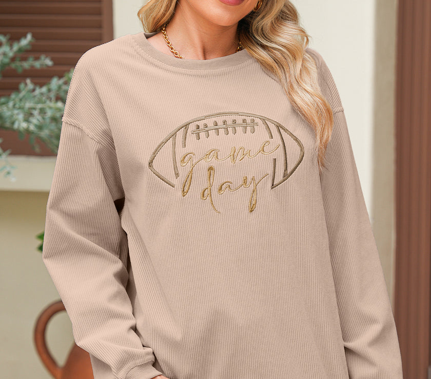 Apricot Football Graphic Drop Shoulder Game Day Corded Sweatshirt