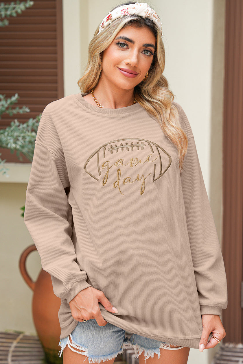 Apricot Football Graphic Drop Shoulder Game Day Corded Sweatshirt