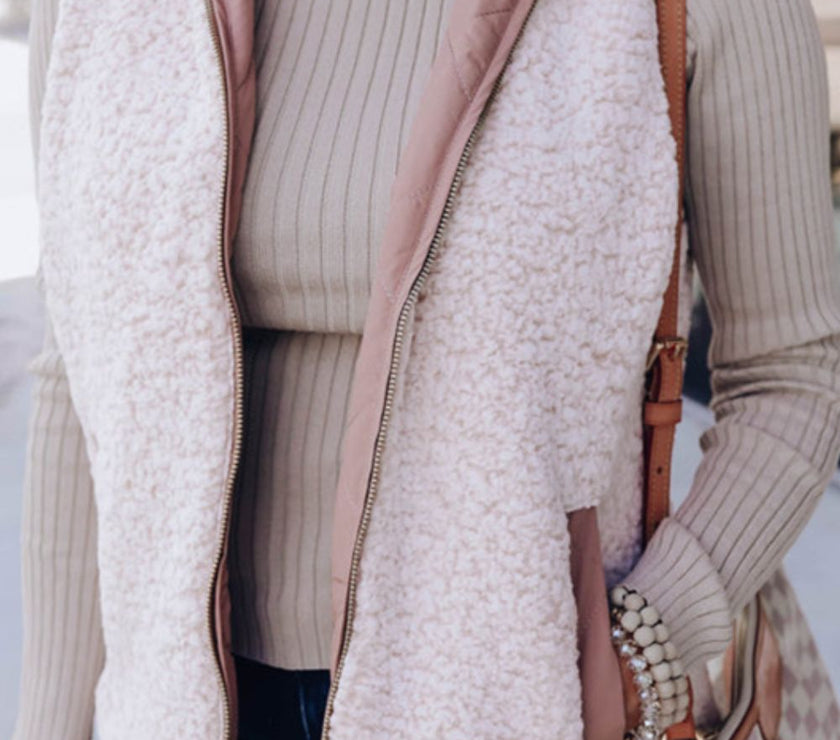 Fuzzy Zip Up Vest Coat with Pockets