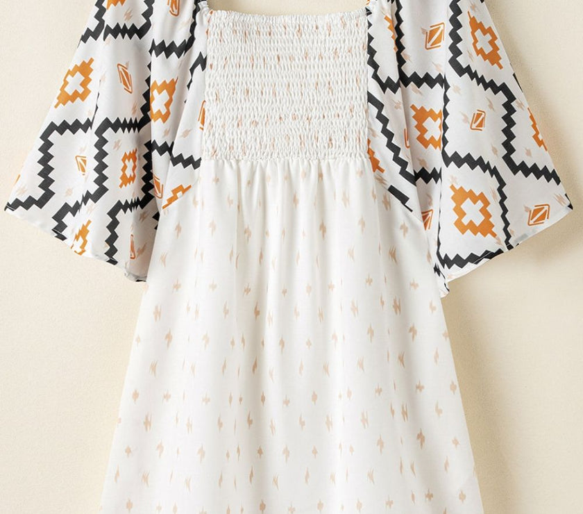 Geometric Square Neck Half Sleeve Mini Dress