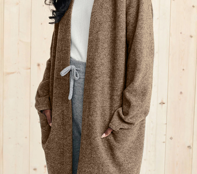 Open Front Long Sleeve Cardigan with Pockets
