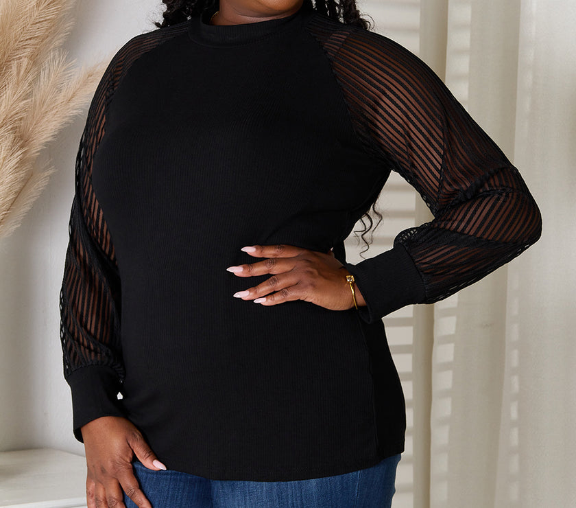 Double Take Round Neck Raglan Sleeve Blouse