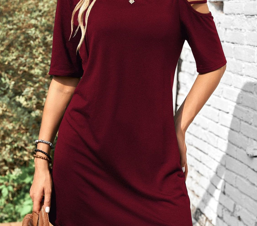 Asymmetrical Neck Half Sleeve Mini Dress