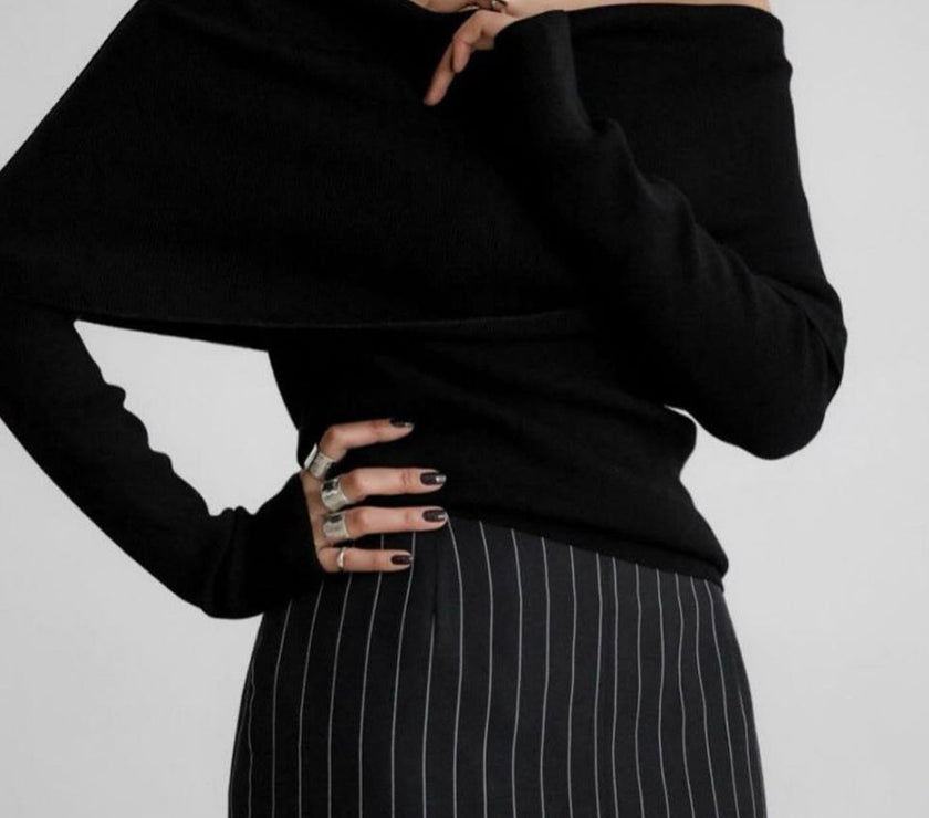 Off-Shoulder Long Sleeve Knit Top