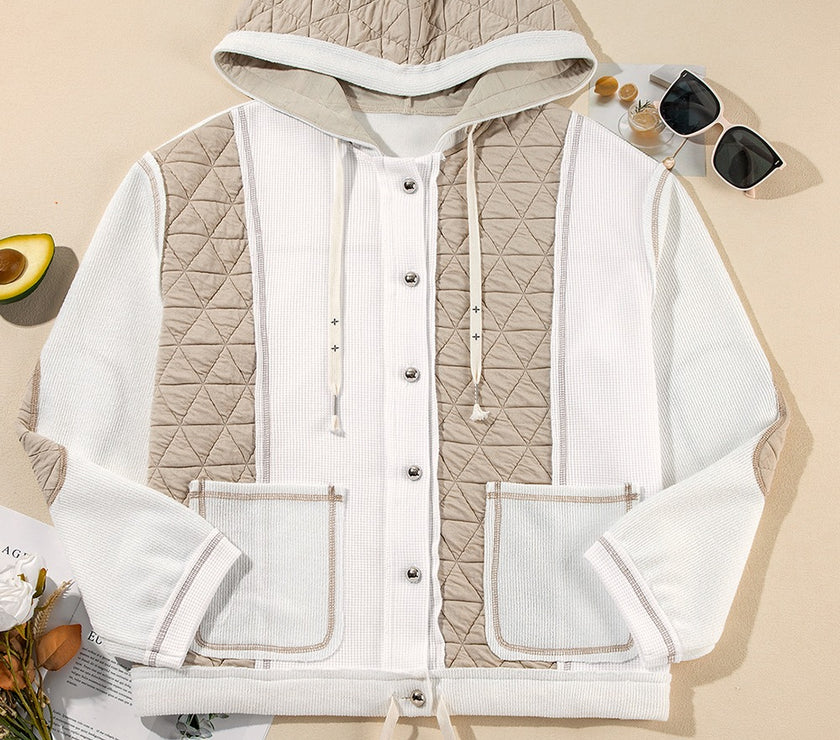 Drawstring Color Block Long Sleeve Jacket