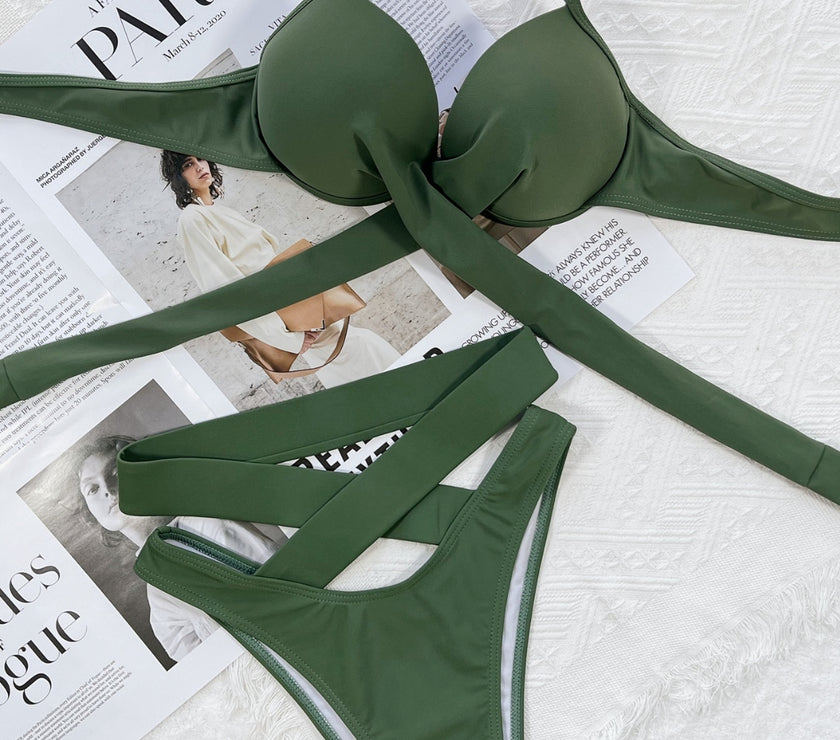 Crisscross Halter Neck Bikini Set