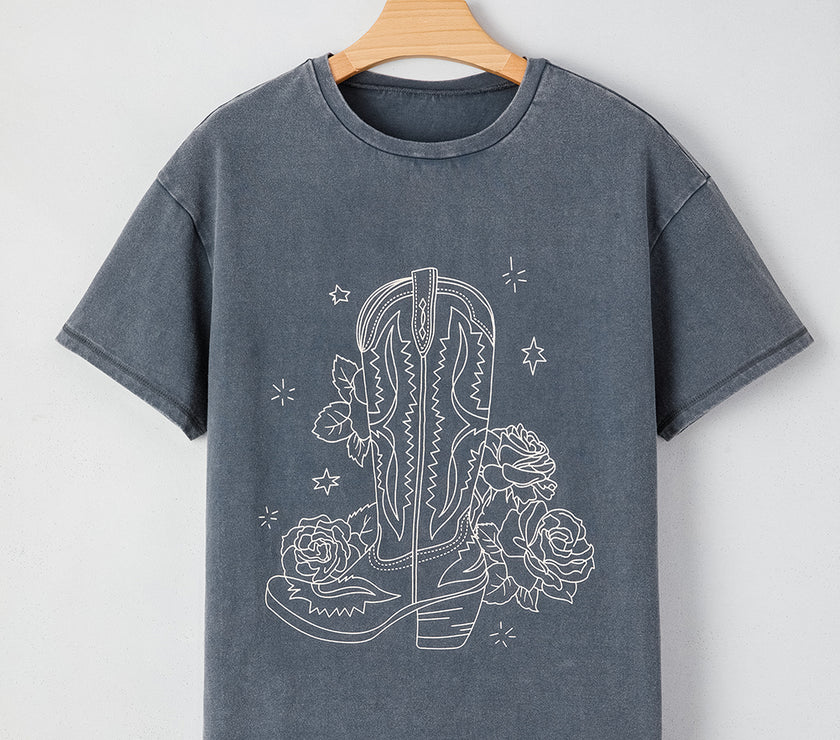 High-Rise Western Cowboy Boots Graphic Tee
