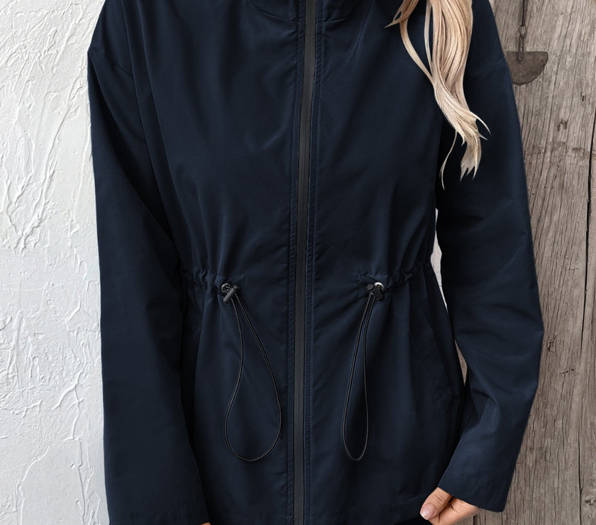 Ivy Lane Drawstring Zip Up Hooded Jacket