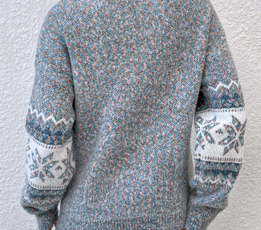 Snowflake Pattern Mock Neck Sweater