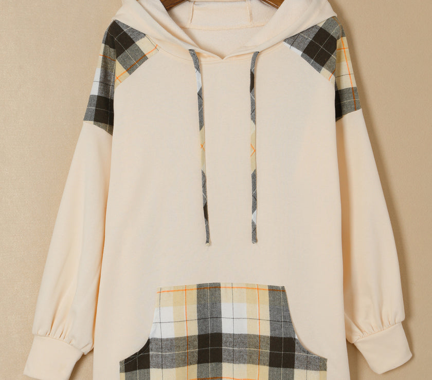 Drawstring Plaid Long Sleeve Hoodie