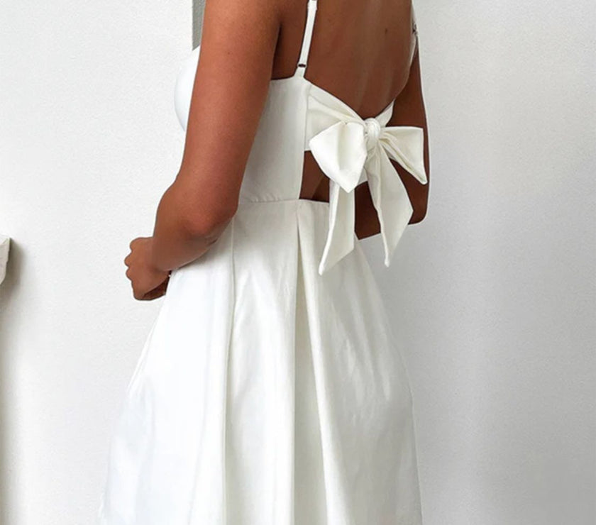 Devine Bow Back Square Neck Mini Dress