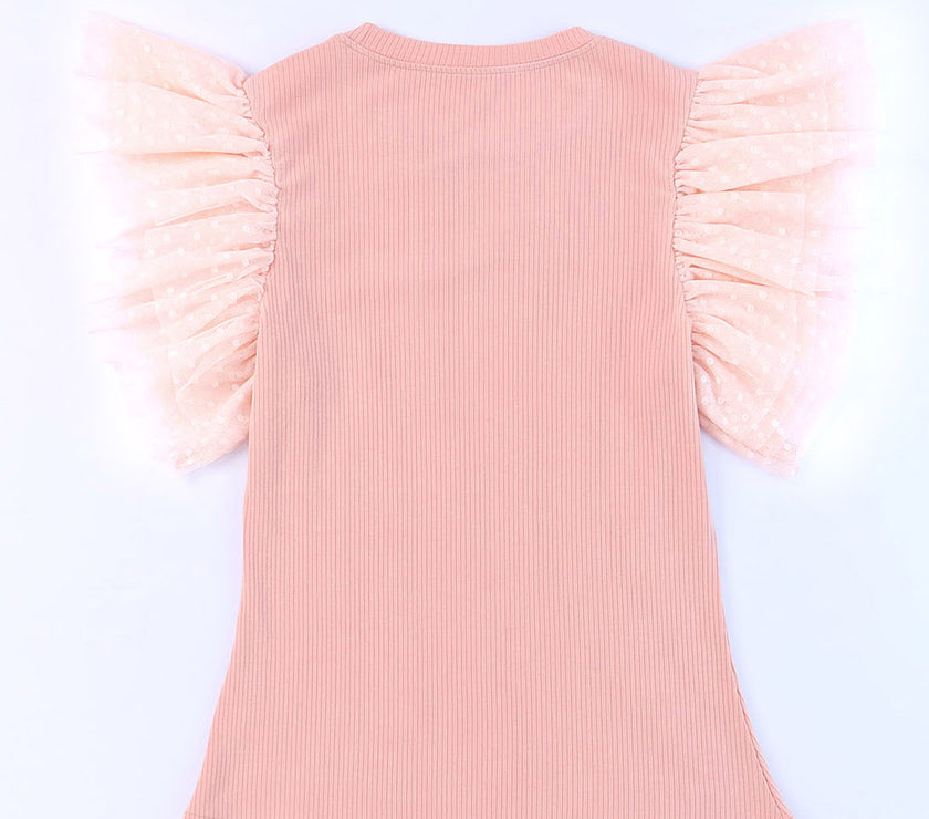 Ruffled Round Neck Cap Sleeve Blouse