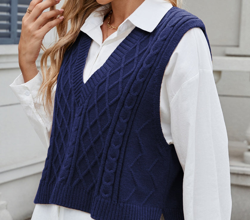 Cable-Knit V-Neck Sweater Vest