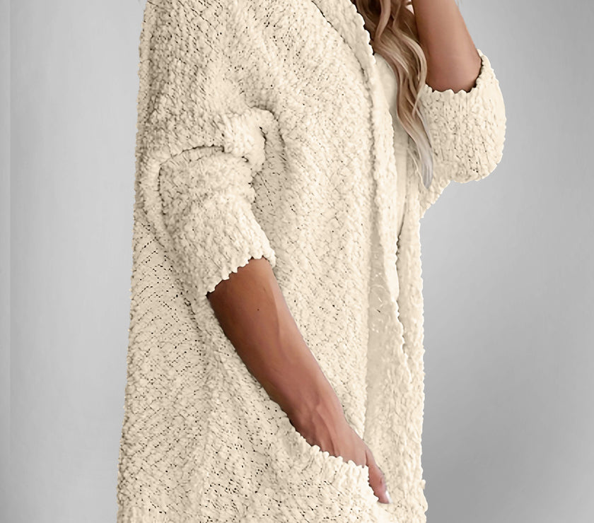 Double Take Pocketed Open Front Long Sleeve Cardigan