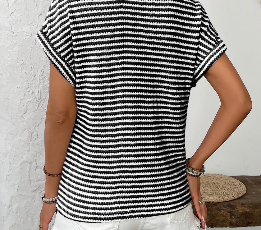 Striped V-Neck Short Sleeve T-Shirt