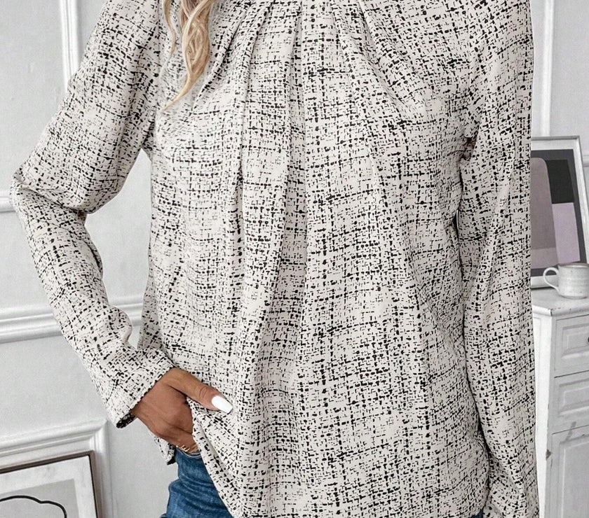 Ruched Round Neck Long Sleeve Blouse