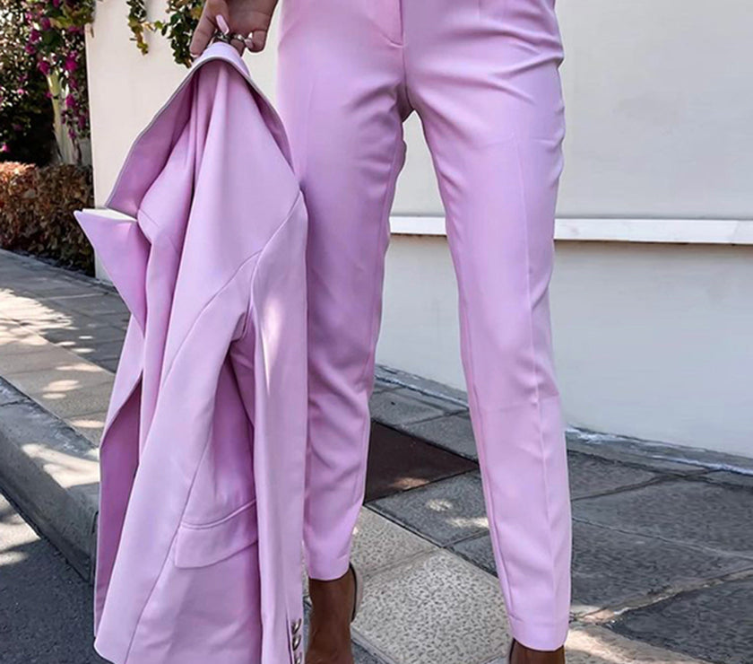 Lapel Collar Long Sleeve Blazer and Pants Set