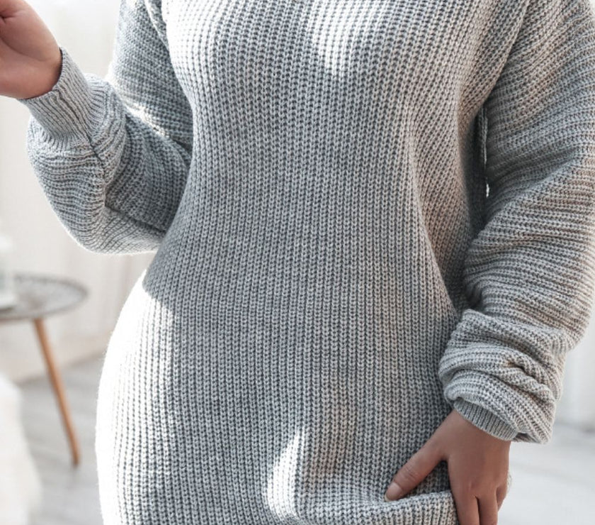 Boat Neck Long Sleeve Mini Sweater Dress