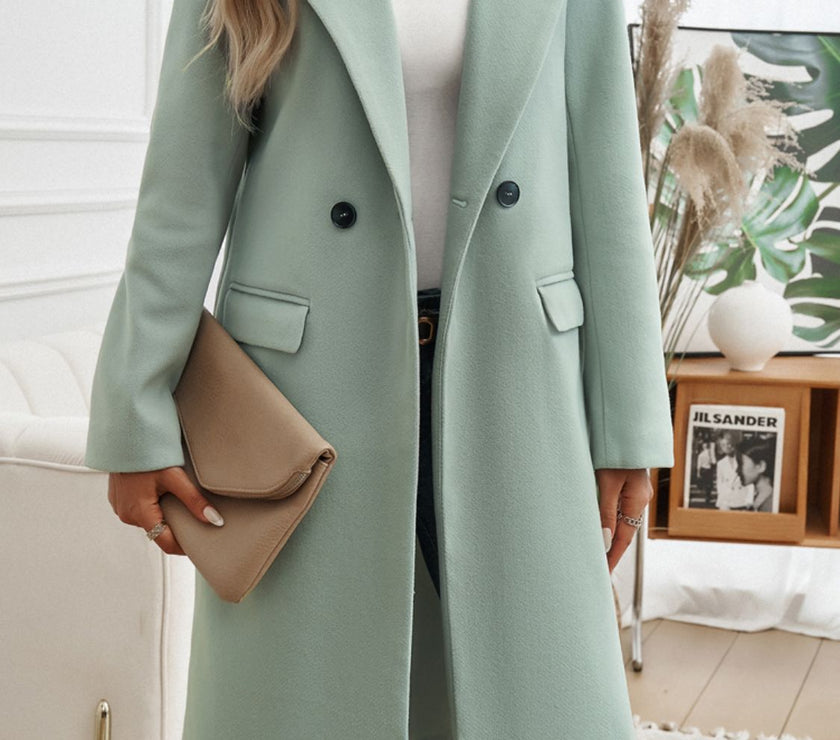 Devine Pocketed Collared Neck Long Sleeve Coat