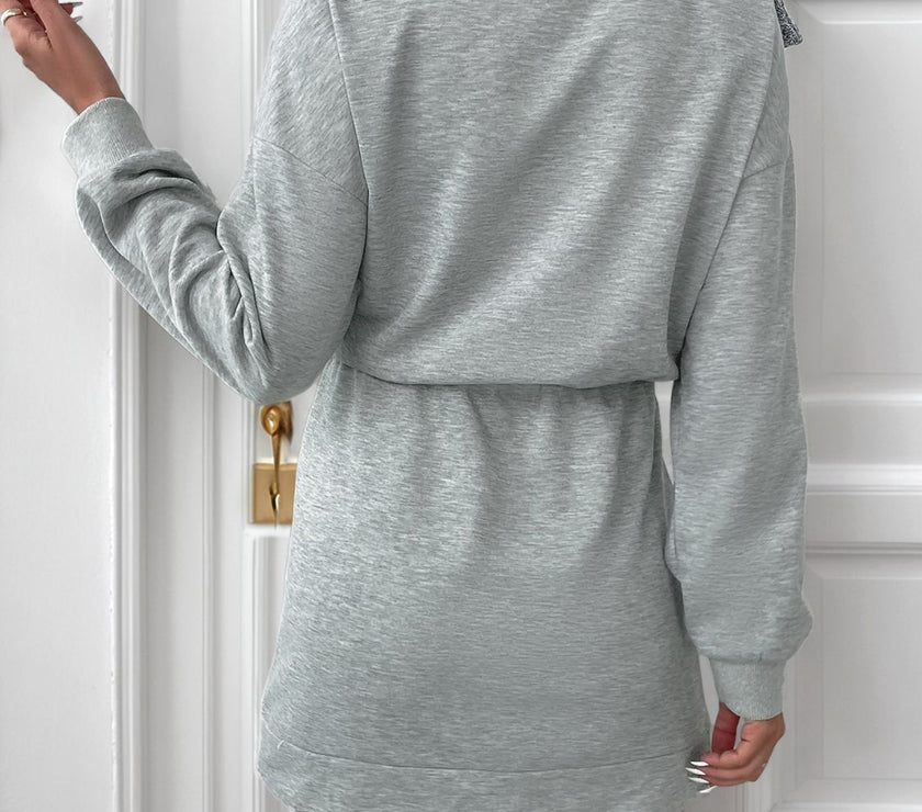 Perfee Bow Dropped Shoulder Long Sleeve Mini Dress