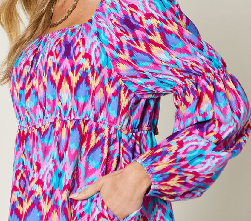 Double Take Full Size Printed Long Sleeve Dress