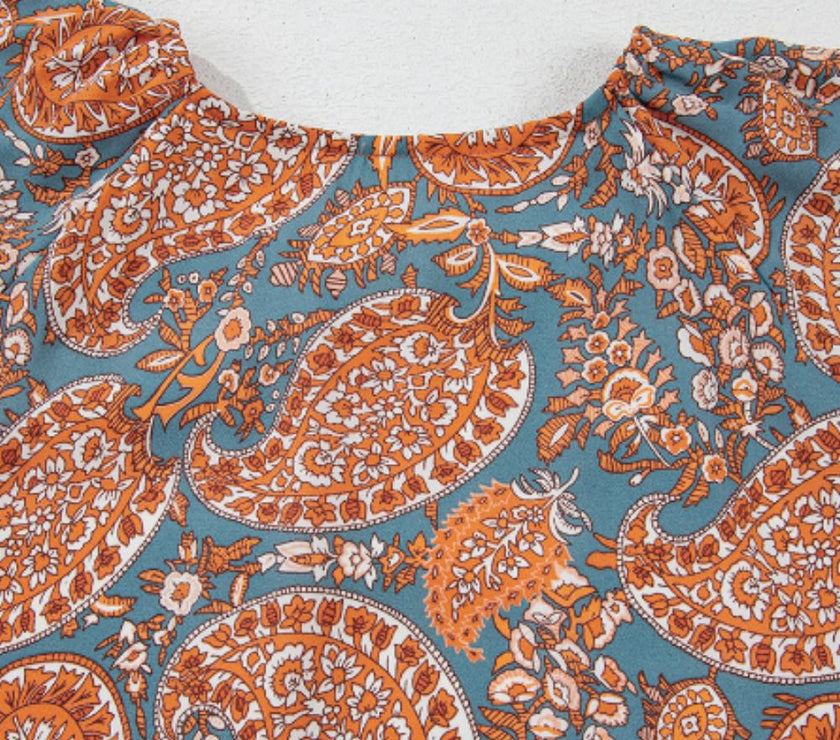 Ruffle Hem Printed Long Sleeve Dress