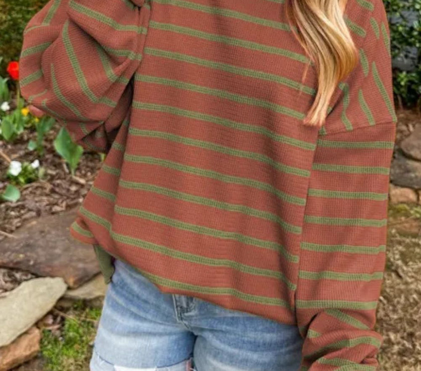 Striped Round Neck Long Sleeve Sweater