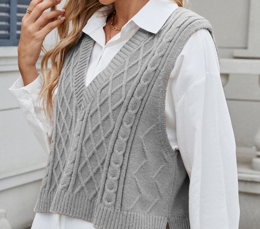 Cable-Knit V-Neck Sweater Vest