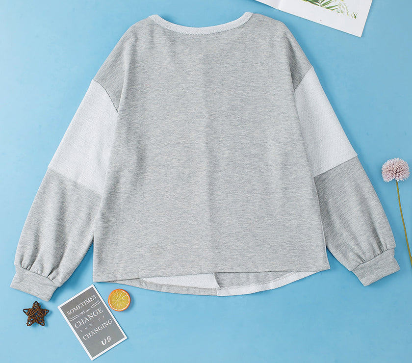 Color Block Double Chest Pocket Boat Neck Top