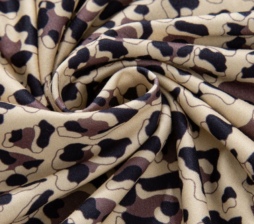 Slit Leopard Round Neck Long Sleeve Sweatshirt