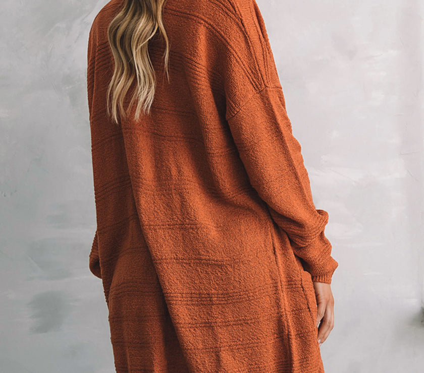 Open Front Textured Cardigan with Pockets