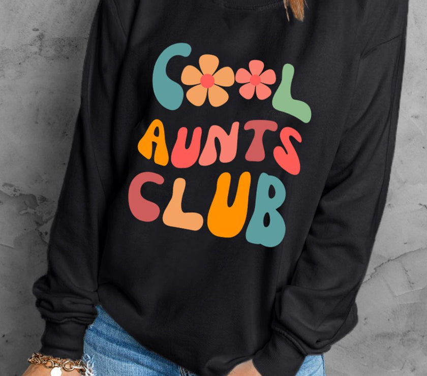 Letter Graphic Round Neck Long Sleeve Sweatshirt
