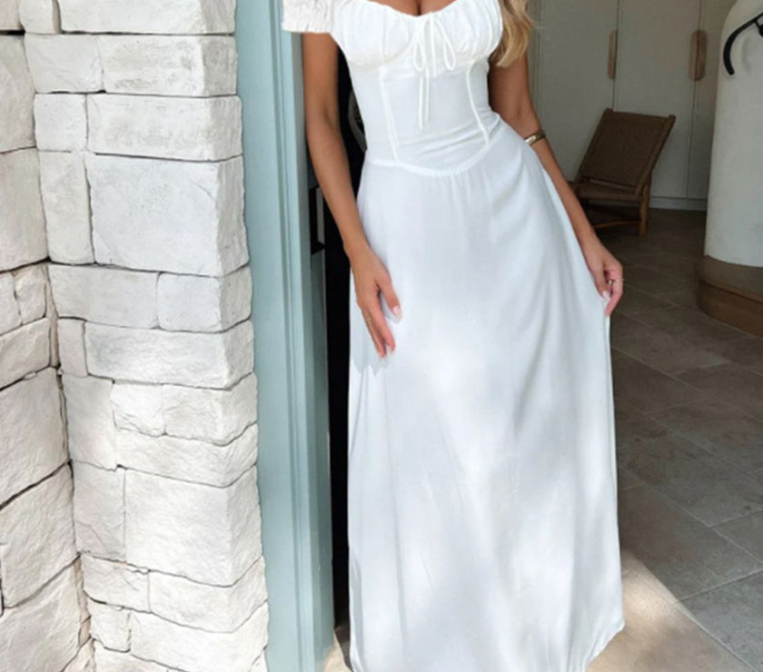 Devine Sweetheart Neck Short Sleeve Maxi Dress