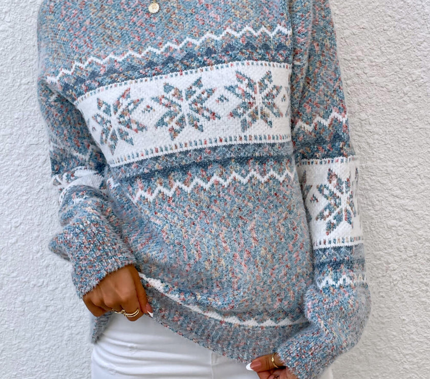 Snowflake Pattern Mock Neck Sweater