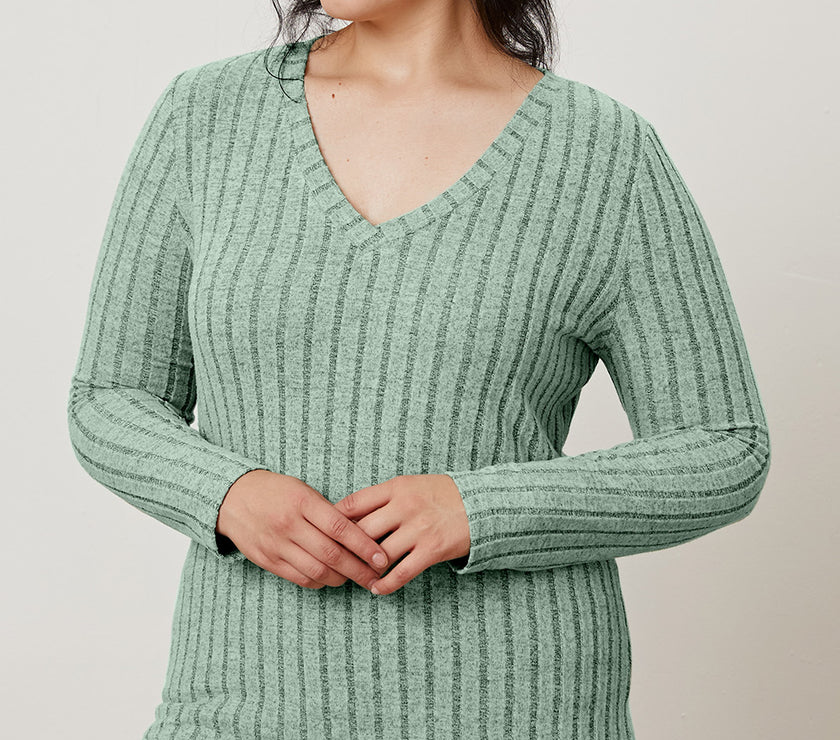 Basic Bae Full Size Ribbed V-Neck Long Sleeve T-Shirt