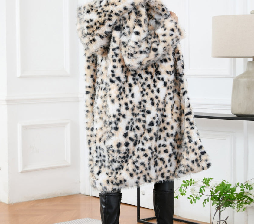 Thermal Leopard Faux Fur Hooded Outerwear
