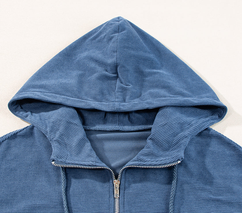 Pocketed Zip Up Long Sleeve Hooded Jacket