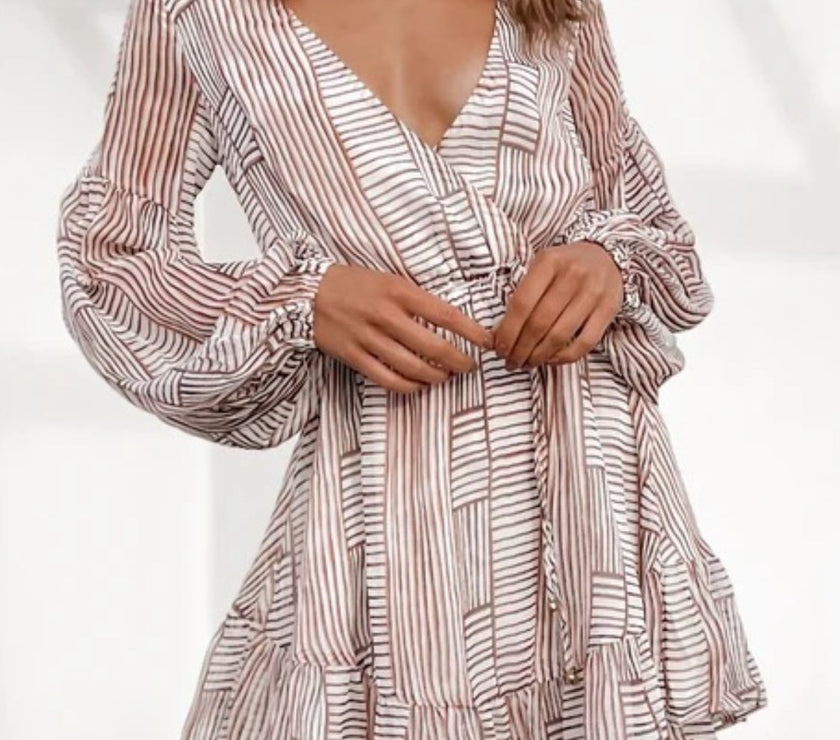 Cutout Back Surplice Long Sleeve Dress