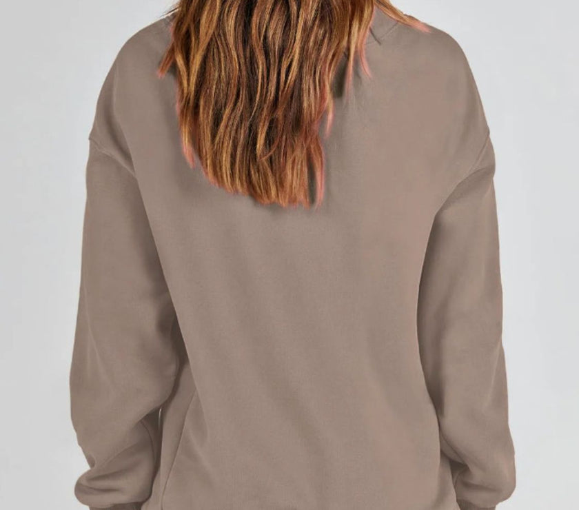 Mock Neck Drop Shoulder Long Sleeve Sweatshirt