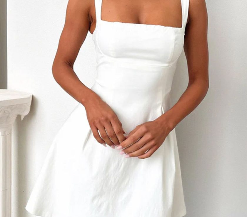 Devine Bow Back Square Neck Mini Dress