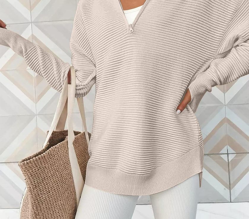 Half Zip Long Sleeve Knit Top