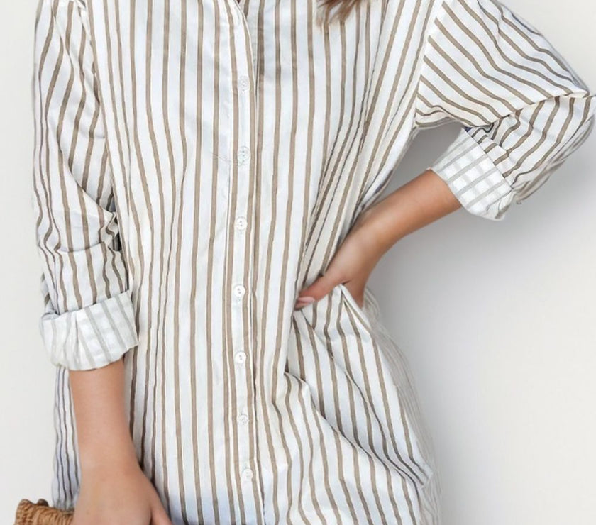 Striped Long Sleeve Mini Shirt Dress
