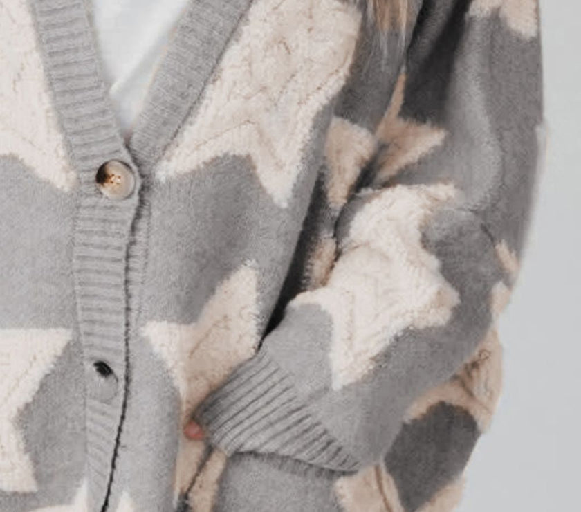 Star Button Up Long Sleeve Cardigan