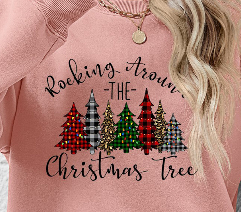 Christmas Tree Graphic Round Neck Sweatshirt