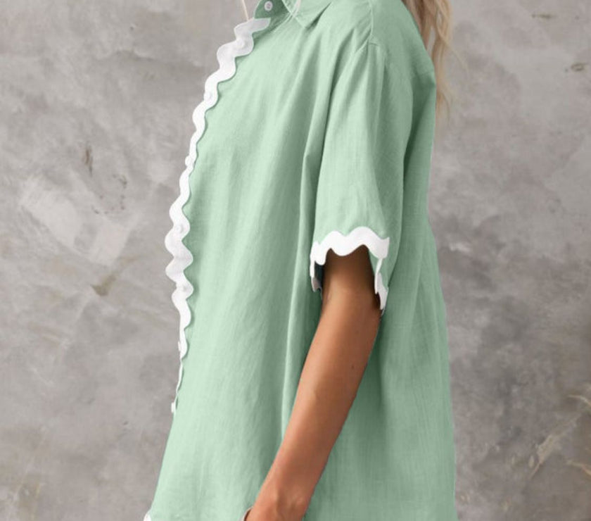 Contrast Trim Half Sleeve Top and Shorts Set