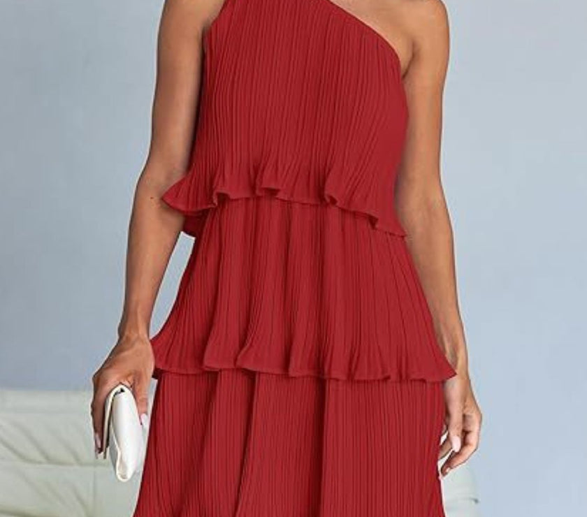 Layered Single Shoulder Mini Dress