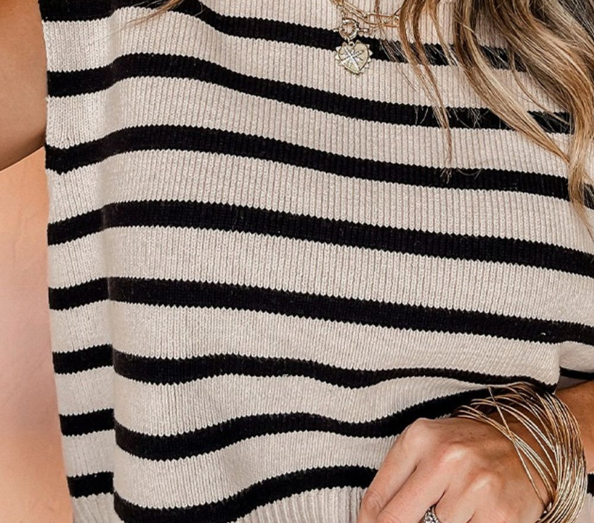 Striped Round Neck Knit Vest
